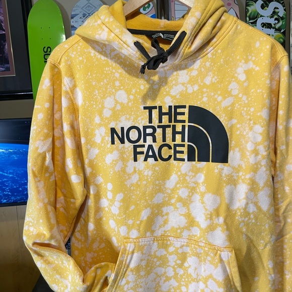 North face hoodie men’s size small yellow custom bleach splatter - Picture 2 of 5